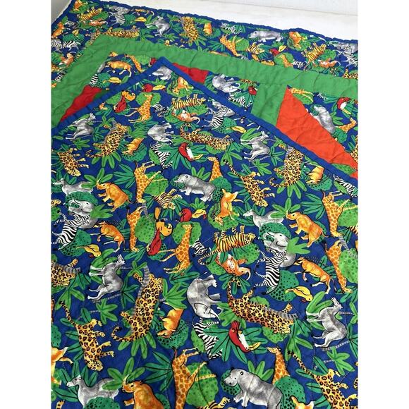 Children’s Zoo Animals Colorful Patchwork quilt Throw Blanket 35 X 36 In - Picture 7 of 9
